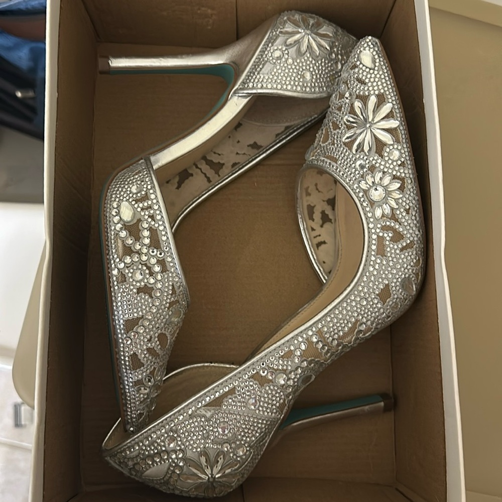 Betsy Johnson Silver Sparkle Heels